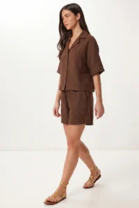 Lovelyİstanbul Linen Shirt Shorts Set  Brown - Image 2