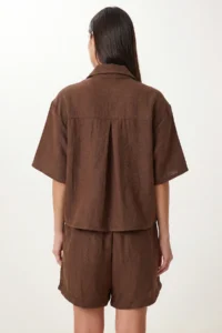 Lovelyİstanbul Linen Shirt Shorts Set  Brown - Image 6