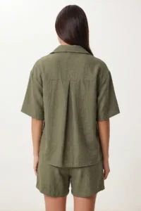 Lovelyİstanbul Linen Shirt Shorts Set  Khaki - Image 4