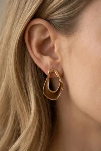 Glaren Asymmetric Brown Mineli Gold Color Women Earrings - Image 2