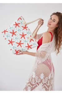 MENUSE ÇANTA Women Beach Bag (Zippered) -Pomegranate Blossom