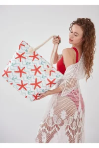 MENUSE ÇANTA Women Beach Bag (Zippered) -Pomegranate Blossom - Image 3