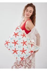 MENUSE ÇANTA Women Beach Bag (Zippered) -Pomegranate Blossom - Image 4