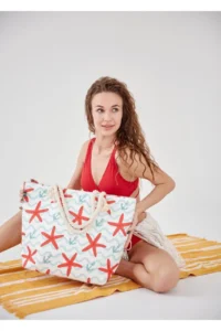 MENUSE ÇANTA Women Beach Bag (Zippered) -Pomegranate Blossom - Image 5
