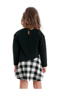 MSHB&G Black Cool Cat Plaid Girl's Asymmetrical Cut Winter Dress - Image 2