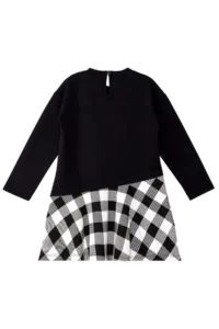 MSHB&G Black Cool Cat Plaid Girl's Asymmetrical Cut Winter Dress - Image 4