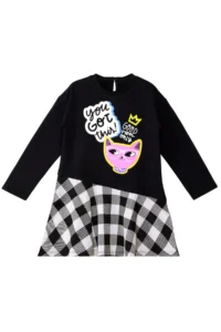MSHB&G Black Cool Cat Plaid Girl's Asymmetrical Cut Winter Dress - Image 5