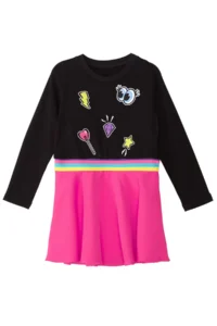 MSHB&G Emoji Black Pink Winter Girls Dress with Elastic Waist - Image 3