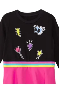 MSHB&G Emoji Black Pink Winter Girls Dress with Elastic Waist - Image 5