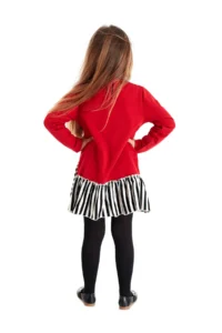 MSHB&G Red Meow Pow Striped Girl's Long Sleeve Ruffle Dress - Image 2