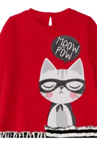 MSHB&G Red Meow Pow Striped Girl's Long Sleeve Ruffle Dress - Image 6