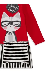 MSHB&G Red Meow Pow Striped Girl's Long Sleeve Ruffle Dress - Image 7