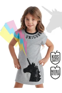 MSHB&G Gray Unicorn Sequin Embroidered Girls' Summer Dress