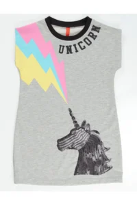 MSHB&G Gray Unicorn Sequin Embroidered Girls' Summer Dress - Image 4