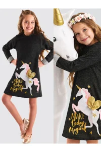 MSHB&G Black Winged Unicorn Girls' Winter Dress