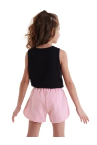 MSHB&G Rock Life Girl's Black Pink Summer Crop T-shirt Shorts Set - Image 2