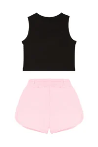 MSHB&G Rock Life Girl's Black Pink Summer Crop T-shirt Shorts Set - Image 4