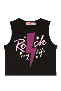 MSHB&G Rock Life Girl's Black Pink Summer Crop T-shirt Shorts Set - Image 5