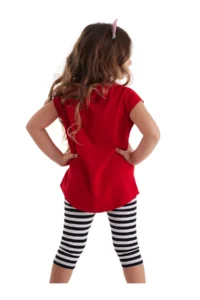 MSHB&G Red Meow Pow Striped Girl's Summer T-shirt Tights Set - Image 2