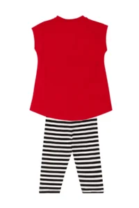 MSHB&G Red Meow Pow Striped Girl's Summer T-shirt Tights Set - Image 4