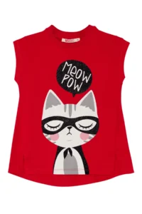 MSHB&G Red Meow Pow Striped Girl's Summer T-shirt Tights Set - Image 5