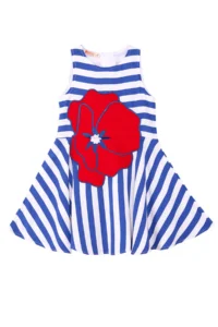 MSHB&G Striped Poppy Woven Floral Girl's Blue Summer Dress - Image 3