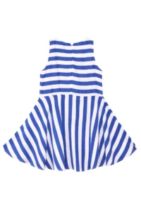 MSHB&G Striped Poppy Woven Floral Girl's Blue Summer Dress - Image 4