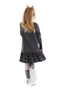 MSHB&G Starry Unicorn Anthracite Girl's Winter Long Sleeve Ruffle Dress - Image 2