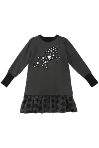 MSHB&G Starry Unicorn Anthracite Girl's Winter Long Sleeve Ruffle Dress - Image 3