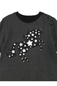 MSHB&G Starry Unicorn Anthracite Girl's Winter Long Sleeve Ruffle Dress - Image 5