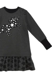 MSHB&G Starry Unicorn Anthracite Girl's Winter Long Sleeve Ruffle Dress - Image 6
