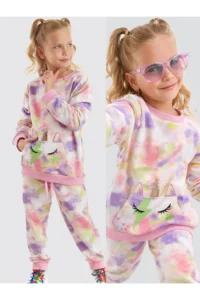 MSHB&G Unicorn Batik Patterned Kangaroo Pocket Girl's Tracksuit Set