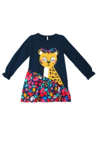 MSHB&G Floral, Leopard, Ruffled Navy Blue Girl's Dress - Image 3