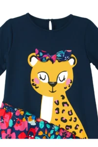 MSHB&G Floral, Leopard, Ruffled Navy Blue Girl's Dress - Image 5