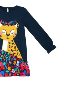 MSHB&G Floral, Leopard, Ruffled Navy Blue Girl's Dress - Image 6