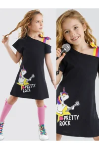 MSHB&G Unicorn Rock Girls' Black Summer Penye Dress