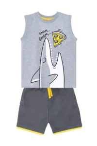 MSHB&G Pizza Man Shark Boy's Summer Sleeveless T-shirt Shorts Set - Image 3