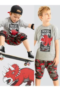 MSHB&G Triceratops Boys' T-Shirt Capri Shorts Set
