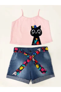 MSHB&G Flower Garden Girls' T-Shirt DENIM Shorts Set - Image 3