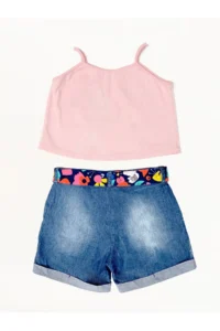 MSHB&G Flower Garden Girls' T-Shirt DENIM Shorts Set - Image 4