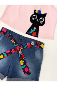 MSHB&G Flower Garden Girls' T-Shirt DENIM Shorts Set - Image 5