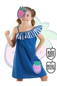 MSHB&G Strawberry Woven Girl's Ruffled Navy Blue Summer Dress