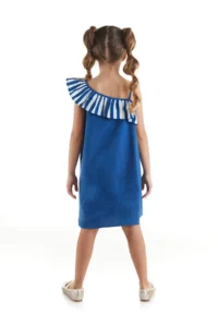 MSHB&G Strawberry Woven Girl's Ruffled Navy Blue Summer Dress - Image 2