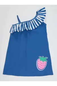 MSHB&G Strawberry Woven Girl's Ruffled Navy Blue Summer Dress - Image 3