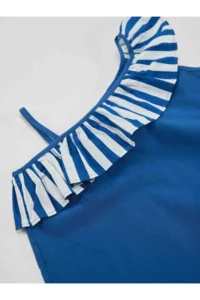 MSHB&G Strawberry Woven Girl's Ruffled Navy Blue Summer Dress - Image 5