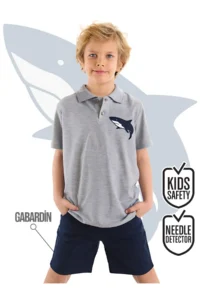 MSHB&G Shark Boy's Summer Polo Neck T-shirt Gabardine Shorts Set