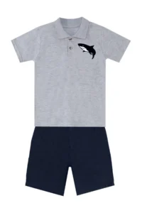 MSHB&G Shark Boy's Summer Polo Neck T-shirt Gabardine Shorts Set - Image 3