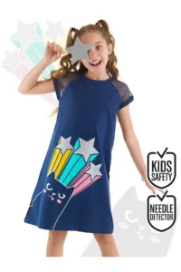 MSHB&G Cat Girl's Navy Blue Sleeve Detailed Glitter Summer Dress