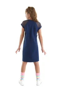 MSHB&G Cat Girl's Navy Blue Sleeve Detailed Glitter Summer Dress - Image 2