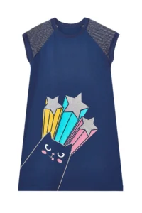 MSHB&G Cat Girl's Navy Blue Sleeve Detailed Glitter Summer Dress - Image 3